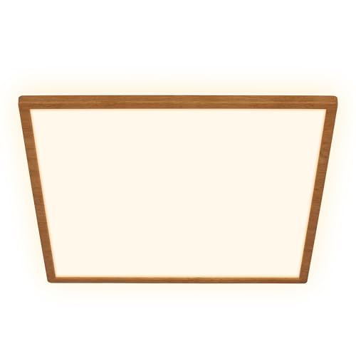 BRILONER - LED Ceiling lamp with indirect Light, Flat, Warm White, Ceiling Light, Living Room lamp, LED Panel, Kitchen, Bedroom, 42x42x3 cm, Wood-Effect Surround