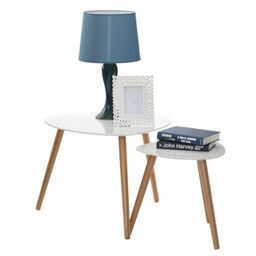 Premier Housewares Set of 2 Nest of Tables - White Top Coffee Tables for Living Room - Nesting Tables with 3 Wood Legs - Side Tables for Living Room - Scandinavian End Tables