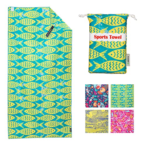 4Monster Microfiber Beach Towel Quick Dry,Super Absorbent Lightweight Towel for Swimmers, Sand Free Towel, Beach Towels for Pool, Swim, Water Sports (05Yellow-Blue, X-Large (78 x 35 inches))