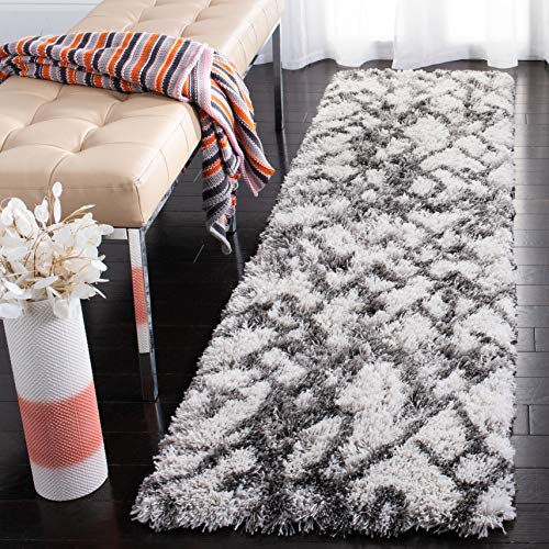 SAFAVIEH Shag Rug for Living Room, Dining Room, Bedroom - Horizon Shag Collection, Short Pile, in Grey and Ivory, 61 X 244 cm