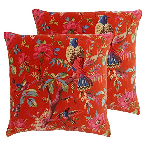 Paoletti Paradise Feather Filled Cushions (Twin Pack), Cotton, Orange