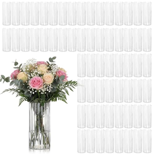 Ninehaoou 50 Pcs Plastic Bud Vases in Bulk Clear Small Flowers Vases for Centerpieces Wedding Decorations Home Banquet Formal Dinners Party Table Decor Office Ornaments (2 * 5.5inch,Smooth)