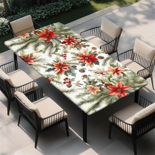 "Yesad Rectangle Table Cloth, Elastic Waterproof Fitted Tablecloths Fits Rectangle 6ft Tables for Camping, Indoor and Outdoor, 30""x96"", Flower"
