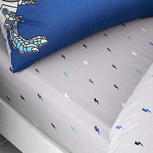 Catherine Lansfield Kids Dinobot Easy Care Junior Fitted Sheet Blue