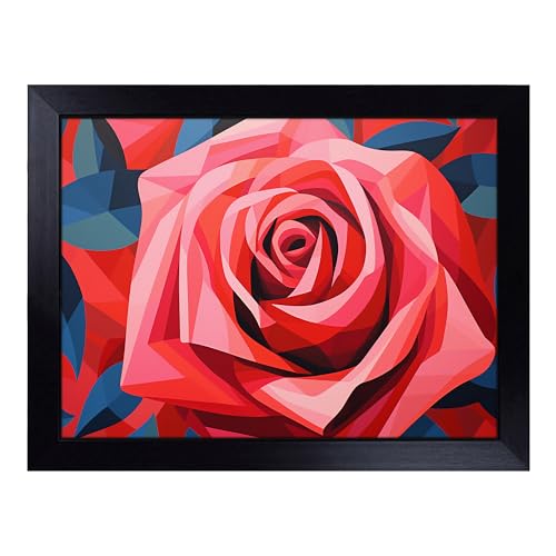 Lap Tray with Bean Bag Cushion, Rose Op Art - Handmade in the UK, Raised Wooden Edge, Padded Cushion, Heat-Resistant Wipe-Clean Surface, for Meals, Laptops and Crafts