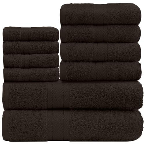AZZORO Luxury 10 Piece Toronto Bale 450 GSM, Premium Super Soft & Cosy Absorbent Towels Sets, Egyptian Cotton, Walnut, Pack of 10