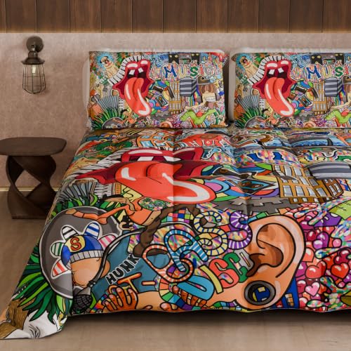 PETTI Artigiani Italiani Printed Winter Duvet 170 ?? 260 cm, Murales - Reversible Microfibre Quilt, 300 g/m??, Made in Italy