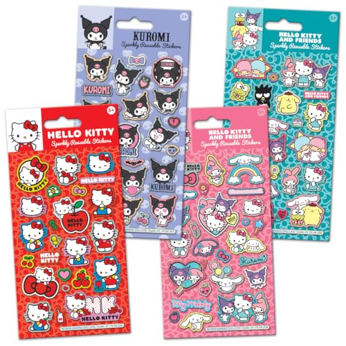 Hello Kitty and Friends Foil Stickers Bundle, 4 Foil Sticker Sheets, Age 3+ - Official Licensed Product, Children's Parties, Party Bags or Stocking Fillers, Boys, Girls, Reusable on non-porous surfaces.