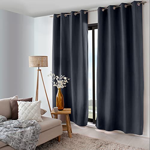 ED Enjoy Home - Curtain - Polyester - 135 x 240 cm - Dark Grey - Nordica Collection - Ready to Hang - Washable at 30 °C - For All Rooms - Bedding - Curtains