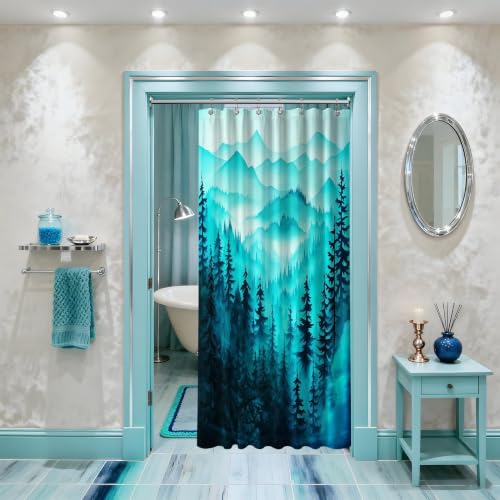 QGHOT Dark Teal Forest Shower Curtain Teal Blue Turquoise Shower Curtains for Bathroom, Waterproof Polyester Fabric with Hooks, 36''W x 72''L