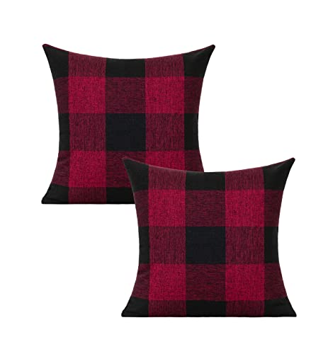 VAKADO Christmas Farmhouse Buffalo Red and Black Plaid Cushion Covers Rustic Retro Check Cushion Cases Home Decor Decorative for Couch Bed Sofa 18x18 Set of 2
