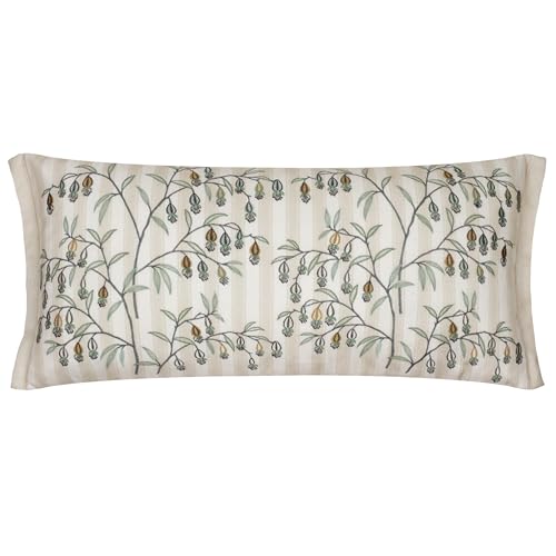 Sanderson Chinese Lanterns Feather Filled Cushion – Floral Embroidered Striped Decorative Accent Pillow (Linen - 30x65cm)