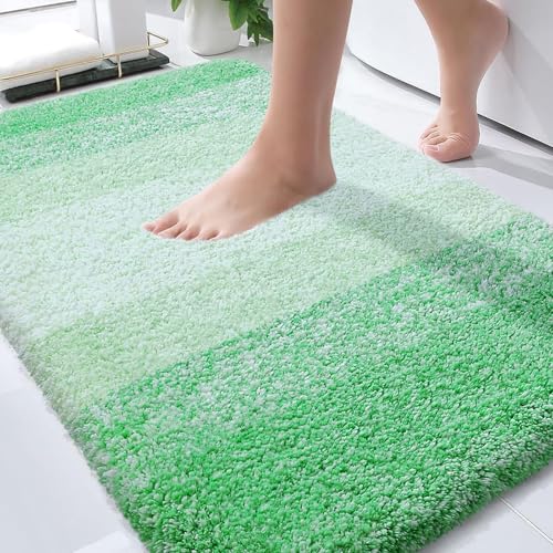 OLANLY Bathroom Rugs Mat 30x20, Extra Soft Absorbent Microfiber Bath Rugs, Rubber Backing, Quick Dry, Machine Washable Bath Mats for Bathroom Floor, Tub, Shower and Home Decor Accessories, Green