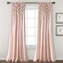 "Lush Decor Boho Pom Pom Tassel Linen Window Curtain Panel (Single Panel), 95"" L x 52"" W, Blush"