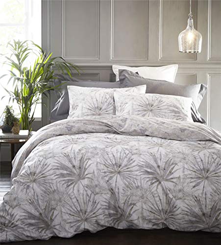 Palm Springs Duvet Cover and Pillowcase Bed Set, Percale Cotton, Grey, Super King