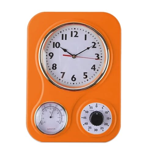 Lily's Home Retro Kitchen Clock with Temperature and Timer (Orange)