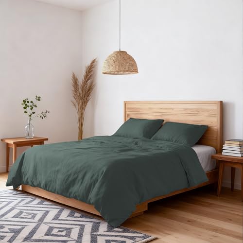 Water Washed Effect Double Duvet Cover Set, Duvet Cover 250 x 200 cm with Envelope and Two Pillowcases - Sage