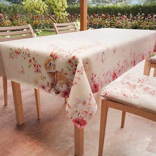 PETTI Artigiani Italiani - Easter Tablecloth Stain Resistant Square 140x140 cm 4 Seats, Microfibre Kitchen Table Cover, Cherry Blossom Design, 100% Made in Italy