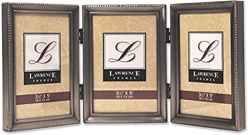 Lawrence Frames 11535T Antique Pewter Hinged Triple 3x5 Picture Frame - Beaded Edge Design