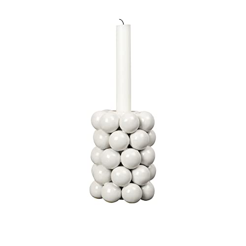 By On Candle Holder Globe M, White, Stoneware Candle Holder, Decorative Living Room Modern, Holder for Taper Candles, Decoration for Dining Table, Chest of Drawers and Windowsill