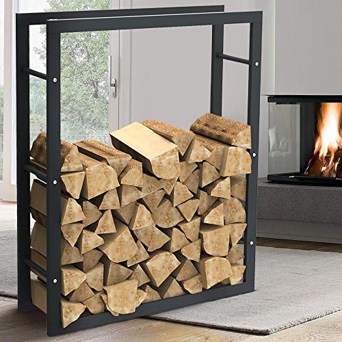 Bakaji Vertical Wood Rack Shelf Holder Rectangular Metal Wood Door Outdoor Wood House Garden Fireplace Fireplace Stove Modern Design (100 x 25 x 80 cm)