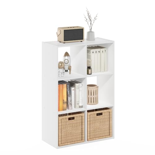 Furinno PELLI Book Shelf, 3x2 Bookshelf, Cube Storage Organizer Cabinet, 11.6 x 24.2 x 35.9, for Living Room, Bedroom, Home Office, White