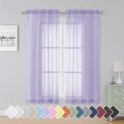 "Simplebrand Lavender Sheer Curtains 63 Inch Length 2 Panels, Rod Pocket Solid Color Window Sheer Curtain Panels, Elegant Curtains & Drapes for Living Room, Bedroom 2 Panels (42"" W x 63"" L)"