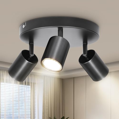 Dehobo Ceiling Spotlight Indoor in Matt Black - 3 Adjustable Spot Lights GU10 Industrial 3 Way Light Ceiling Spot Light for Kitchen Lounge Bedroom Dining Room