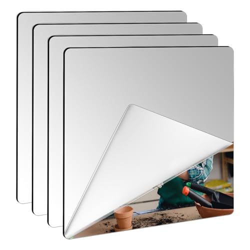 ASelected 6 Pack Self Adhesive Mirror Tiles 20x20 cm, Thickened Acrylic Tiles 2 mm Stick on Wall, Large High Clear Mirror with Stickers for Bathroom, Bedroom, Door, Home Decoration