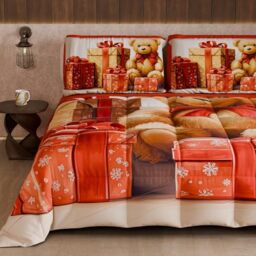 PETTI Artigiani Italiani - Winter Christmas Queen-Sized Quilt, Christmas Queen-Sized Duvet, Double-Sided Quilt with Solid Color and Digital Print, Teddy Bear 2, Made in Italy