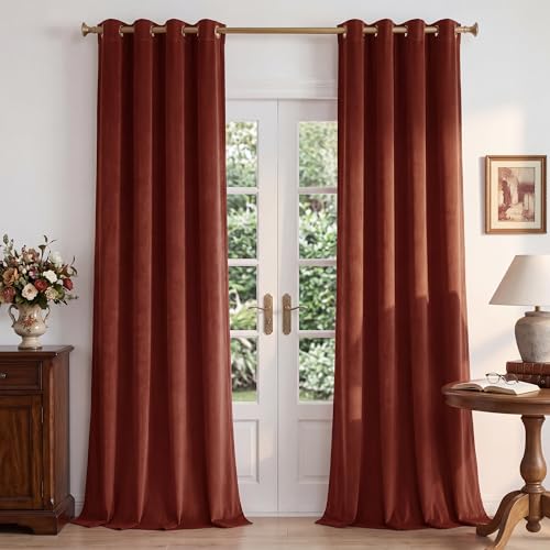 StangH Rust Velvet Curtains for Living Room, Grommet Room Darkening Privacy Drapes Thermal Insulated Window Panels for Dining Room/Nersury, Rust, W52 x L84 inches, 2 Panels