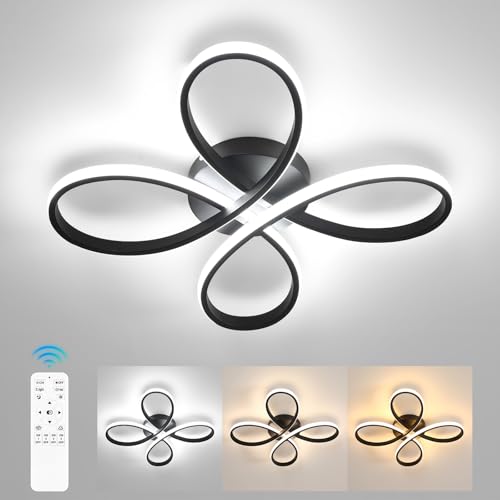 Comely Modern Dimmable LED Ceiling Light, 40W 4500LM 40cm 3000K-6500K, Modern Flower Shape Ceiling Lamp with Remote Control for Bedroom, Living Room, Black
