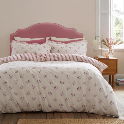 Emily Bond Hand Gathered Posy Cotton King Duvet Cover Set Cream/Red