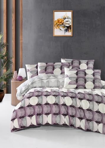 Nuit Des Rêves Single XL Quilt Cover Set (155 x 200 cm), 65% Cotton/35% Polyester, White/Purple/Grey, Machine Washable, 127 Thread Count, Button Closure, Stylish & Comfortable Bedding