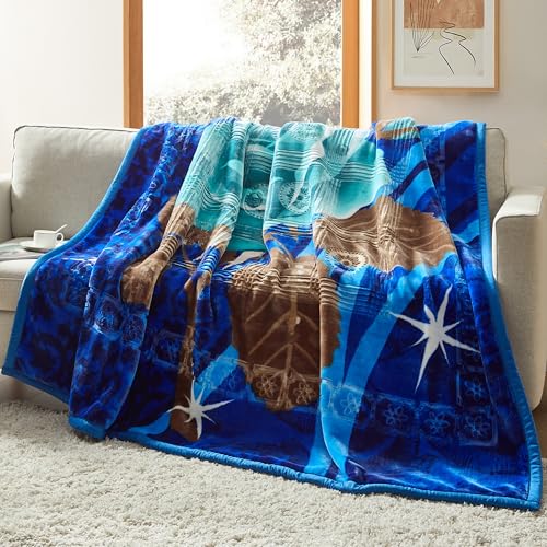 Nestl Korean Mink Blanket King Size - 12 Lbs Velvet Fleece Korean Blanket - 2 Ply Warm & Thick Winter Blanket - Wrinkle & Fade Resistant - 87 x 94 Inches (Blue)