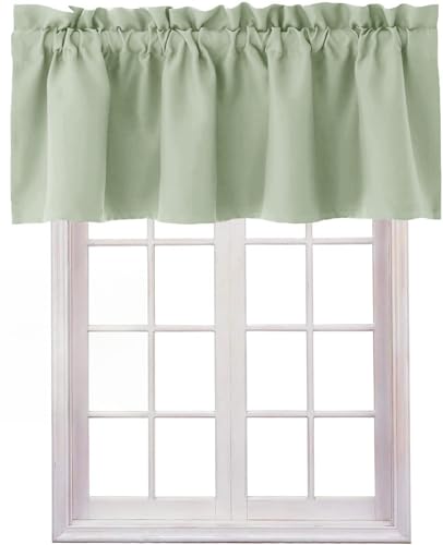 Hiasan Valance Curtains for Kitchen Blackout Thermal Insulated Solid Window Curtain Valance, Seafoam Green, 42 x 12 Inches, 1 Panel