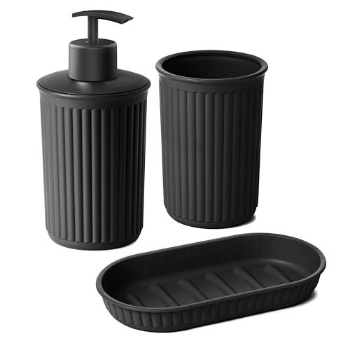 TATAY Soap Dish Baobab For Everyday Bathroom Use Easy Daily Bathroom Care - Soap Dish Bathroom - 3-Piece Set - BPA-Free Material - For Everyday Bathroom Use - Functional Bathroom Accessory, Black