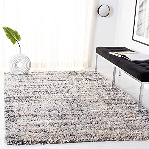 SAFAVIEH Shag Rug for Living Room, Dining Room, Bedroom - Fontana Shag Collection, Short Pile, in Grey and Ivory, 160 X 229 cm