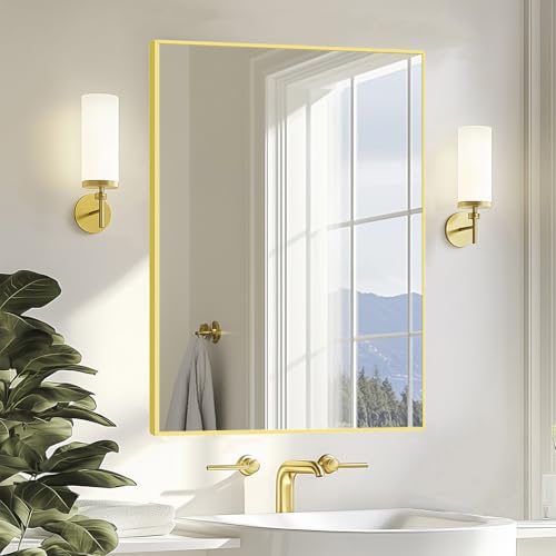 Sunniry Gold 16x24 Right Angle Rectangle Mirror - Brushed Gold Metal Frame, High Definition Mirror, Rust-resistant, Suitable for Bedroom, Nursery, Entryway, Vanity