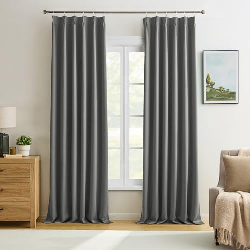 KEQIAOSUOCAI Grey Pinch Pleated Curtains Blackout 40x84 2 Panels