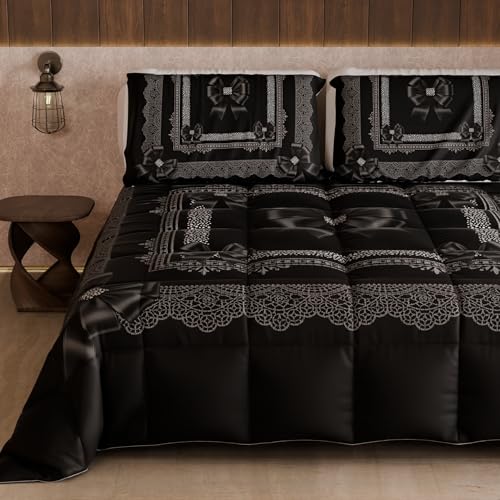 PETTI Artigiani Italiani - Single Winter Quilt, Single Duvet, Double Sided Quilt Solid Colour and Digital Print Diamond Bow, Made in Italy