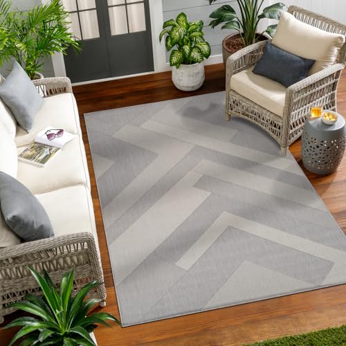 Livabliss Tekeli Indoor Outdoor Rug - Large Boho Rugs for Living Room 120x170 cm Dining, Kitchen Carpet, Patterned Neutral and Coloured Rugs, Waterproof, Stain Durable - Grey and Ivory