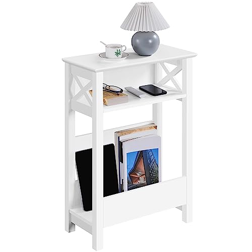 Yaheetech Narrow Side Table, Slim End Table with Storage Shelf, 70cm Height Sofa End Table, Morden Thin Side Table Small Bedside Table Nightstand with Magazine Rack for Living Room Small Space