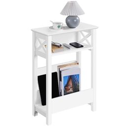 Yaheetech Narrow Side Table, Slim End Table with Storage Shelf, 70cm Height Sofa End Table, Modern Thin Side Table Small Bedside Table Nightstand with Magazine Rack for Living Room Small Space