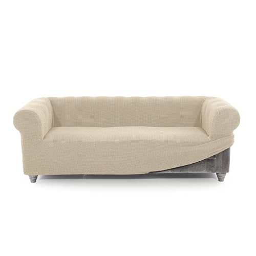 FAVERTI?? Chester Sofa Cover 3 Seater from 180 to 230 cm - Model NOVELE - Beige - Chester Sofa Protector in Quality Jacquard Fabric Cotton Feel