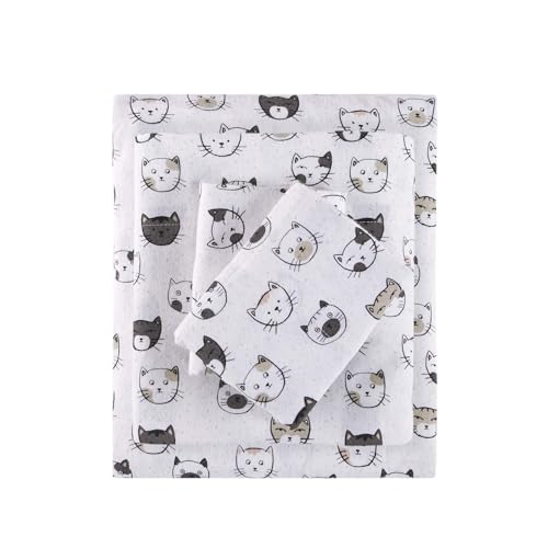 Intelligent Design ID20-1554 Cozy Soft Cold Weather Sheet Set Bedding, Full, Grey/Pink Cats 4 Piece