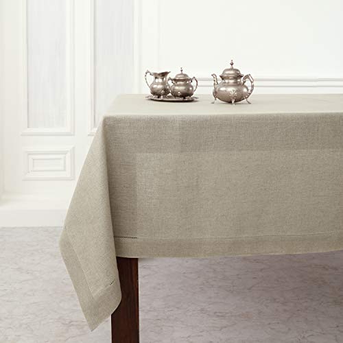 Solino Home 100% Linen Tablecloth Natural, Classic Hemstitch 60 x 108 in - Classic Hemstitch Table Cloth For Fall, Thanksgiving & Christmas Dining, Home Decor, Indoor & Outdoor Use, Parties, Gifting