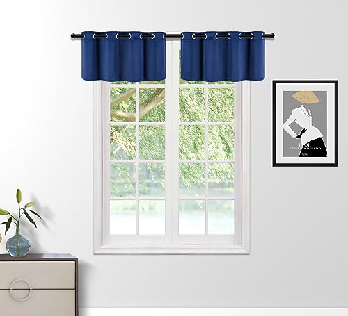 PI Blackout Valance Curtains,Grommet Short Decoration Coffee Curtain Glossy Textured Window Curtain for Kitchen/Cupboard 1 Panel (Navy,W52XL18)
