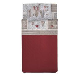 PENSIERI DELICATI 100% Cotton Double Bed Set, 120 x 200 cm, Complete with Bottom Sheet, Top and 1 Pillowcase, Made in Italy, Shabby in Love Red Design