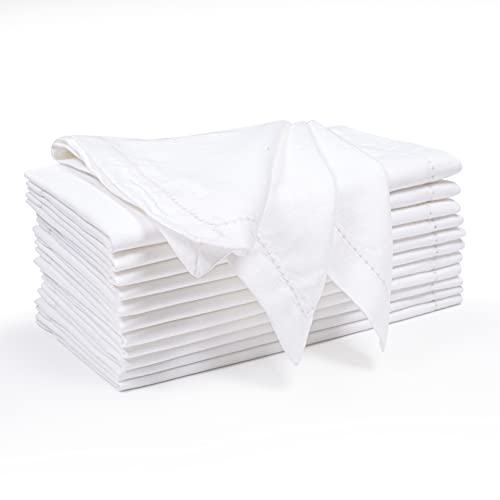 Hausattire Cloth Napkins 12 Pack 20x20 Inches Flax Cotton Washable and Reusable Table Dinner Napkins for Hotel, Restaurant, Weddings,Parties- Absorbent Mother's Day Cloth Napkins Decor-White